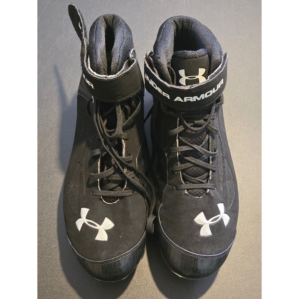 Under Armour Cleats Mens 13 Black Mid-Top Strap Lace-Up Athletic Football Game
